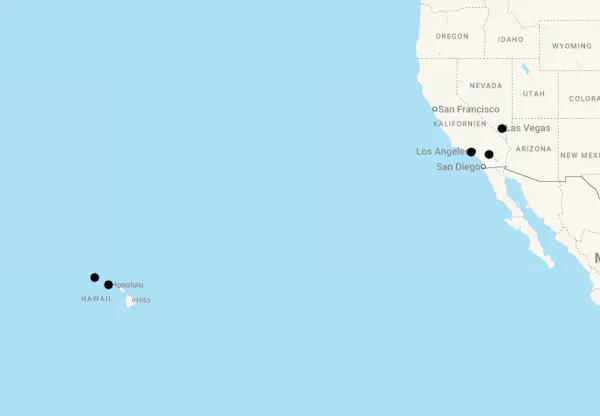 Karte 16 Tage Las Vegas bis Hawaii - Citylights & Inselträume