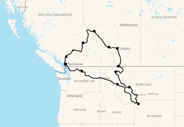 Karte 21 Tage Nationalparks des Westens