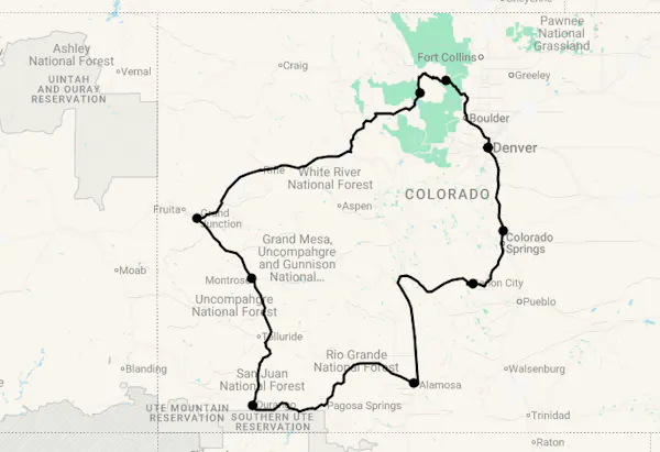 Karte 17 Tage Colorful Colorado