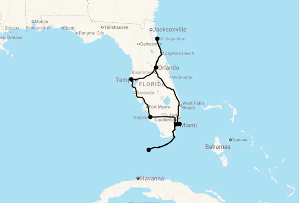 Karte 9 Tage Gruppenreise Florida Sunshine