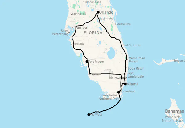 Karte 8 Tage Gruppenreise Sunshine State Florida