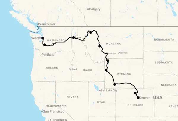 Karte 19 Tage Yellowstone & Glacier Nationalpark: Naturwunder im wilden Westen der USA