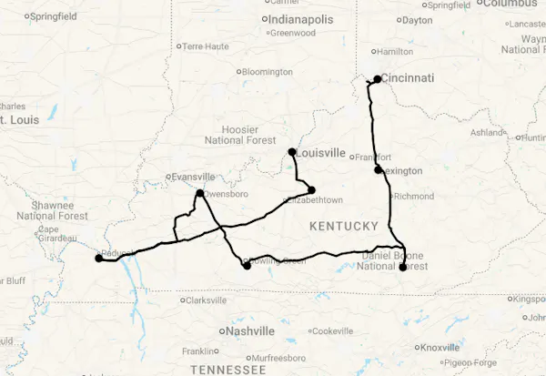 Karte 12 Tage Kentucky Highlights - Bourbon Trail, Pferde & Natur
