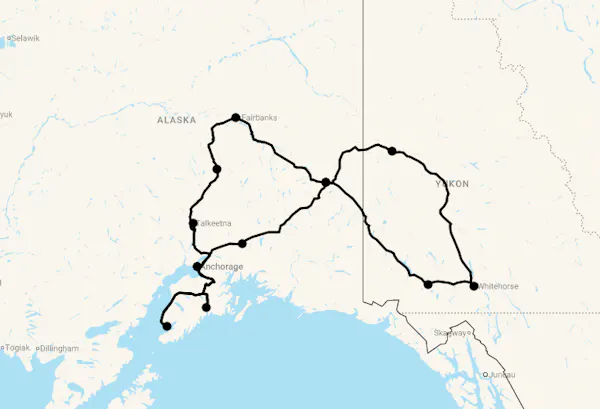 Karte 21 Tage Alaska & Yukon Highlights
