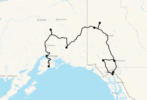 Karte 15 Tage Geführte Hotel-Wanderreise Yukon & Alaska entdecken