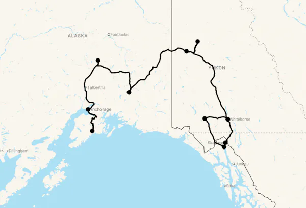 Karte 15 Tage Gruppenreise Yukon & Alaska Highlights Camping