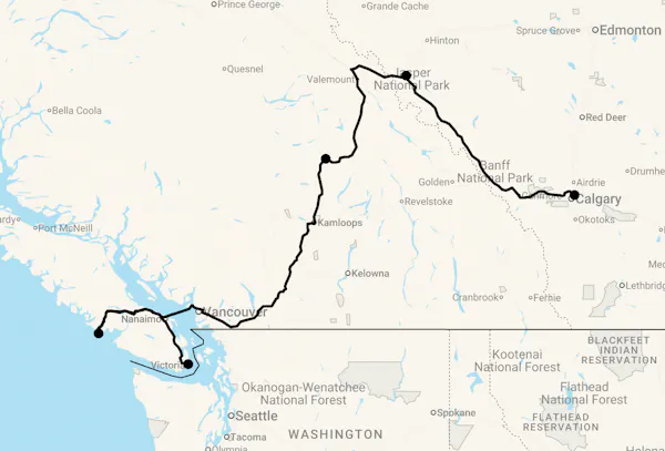 Karte Wilde Horizonte: 14 Tage Wanderabenteuer in Westkanada (Kleingruppe)