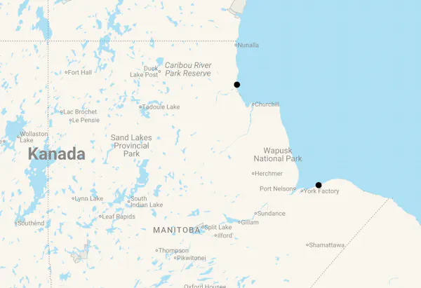 Karte 11 Tage Lodge Safari zu den Eisbären in der Hudson Bay
