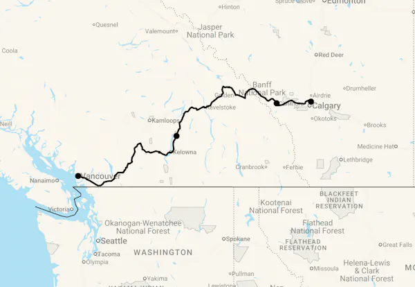 Karte 7 Tage Gruppenreise Höhepunkte Westkanada