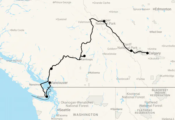 Karte 10 Tage Gruppenreise Rockies Trail
