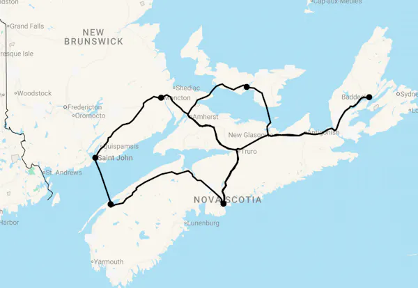 Karte 13 Tage Gruppenreise Maritimes Atlantik-Kanada