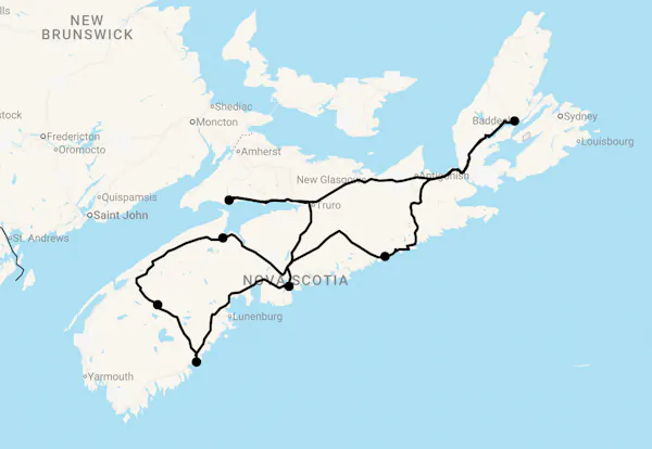 Karte 16 Tage Nova Scotia Entdecken mit Flug