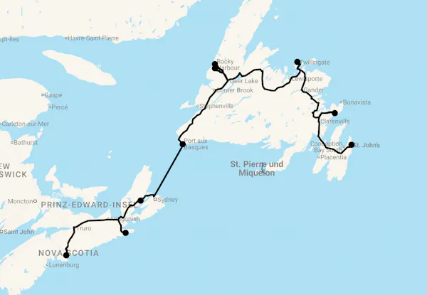Karte 16 Tage Nova Scotia und Neufundland
