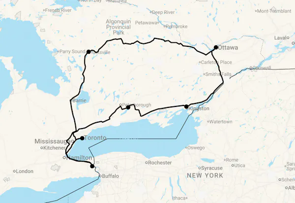 Karte 12 Tage Best of Ontario