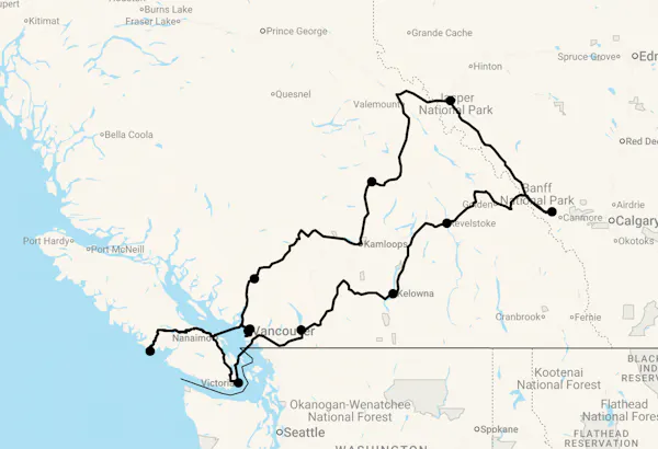 Karte 17 Tage Best of Rockies und Vancouver Island mit Flug