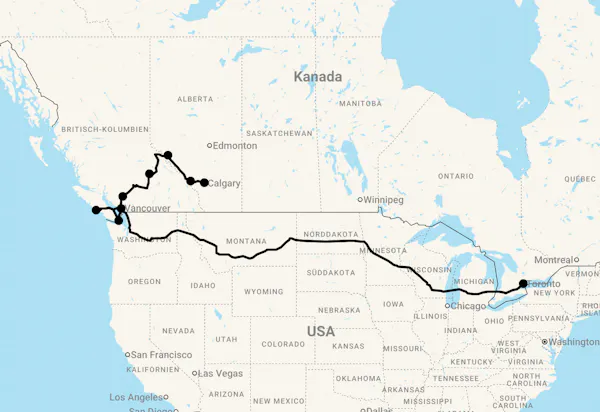 Karte 17 Tage Toronto und Westkanada