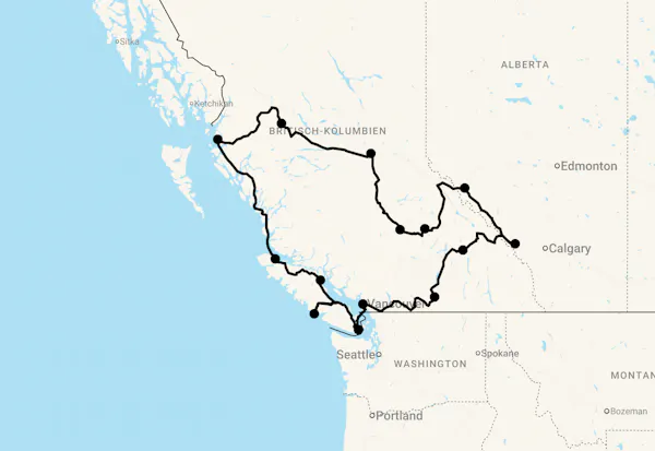 Karte 23 Tage Westkanada Highlights mit Inside Passage