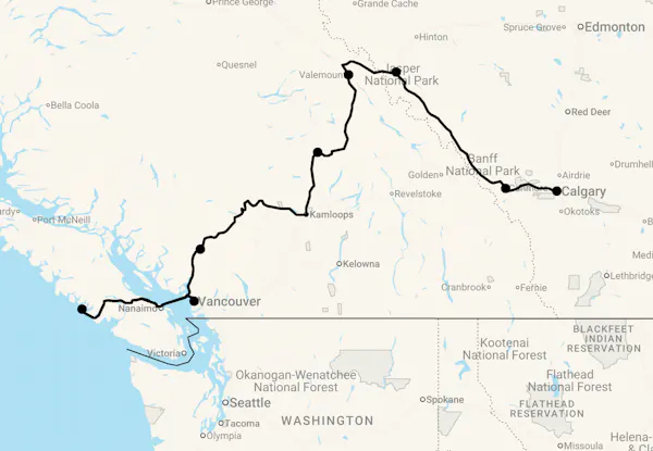 Karte 19 Tage Wandern durch Westkanada - Hike the Rockies