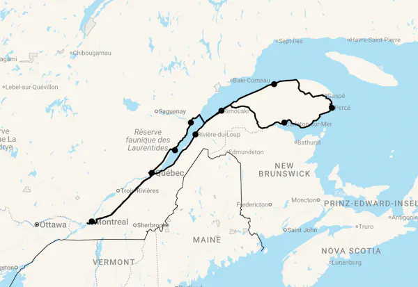 Karte 18 Tage Maritimes Québec mit Gaspésie