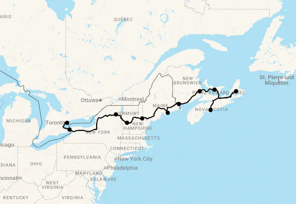 Karte 15 Tage Nova Scotia bis Ontario