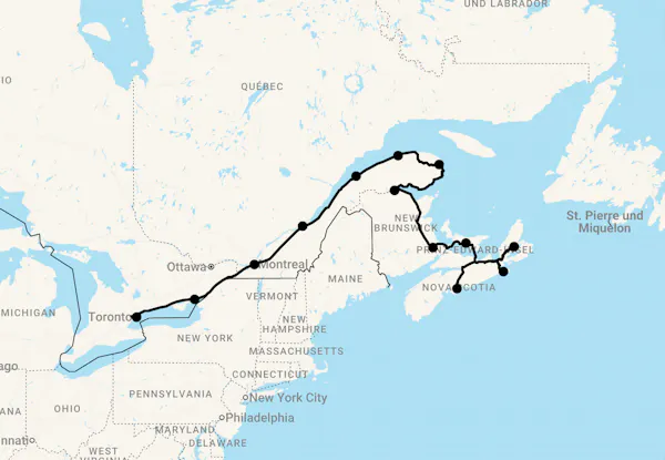 Karte 22 Tage Ontario bis Nova Scotia