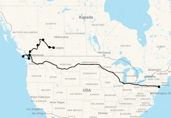 Karte 17 Tage New York und Westkanada