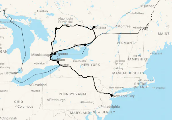 Karte 13 Tage New York und Ontario