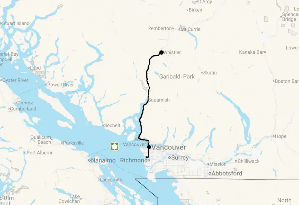 Karte 11 Tage Skipaket Vancouver & Whistler mit Flug, Mietwagen, Unterkünfte und Skipass
