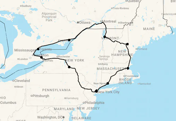 Karte 16 Tage USA & Kanada Osten Rundreise