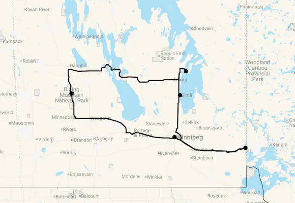 Karte 13 Tage Naturschätze in Manitoba
