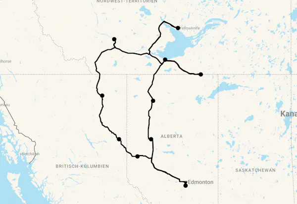 Karte 17 Tage Wildlife & Waterfalls in Alberta und den Northwest Territories