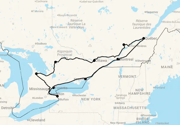 Karte 15 Tage Country Inns in Ontario & Québec