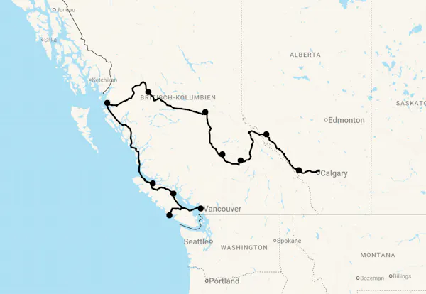 Karte 18 Tage Wildes Westkanada: Orcas, Bären und Inside Passage