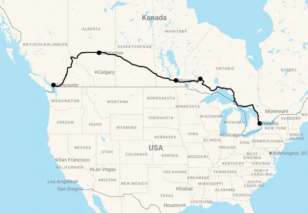 Karte 5 Tage "The Canadian": Mit dem Zug von Toronto nach Vancouver