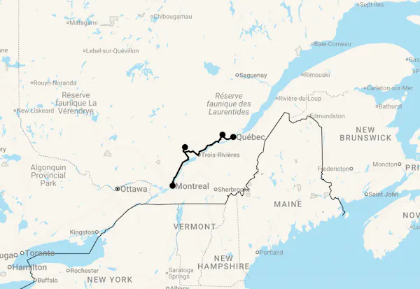 Karte 9 Tage Wasserflugzeug-Safari Quebec