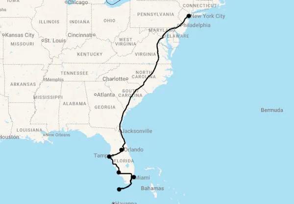 Karte 13 Tage New York & Golfküste Florida mit den Keys