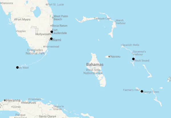 Karte 15 Tage Florida & Bahamas Highlights