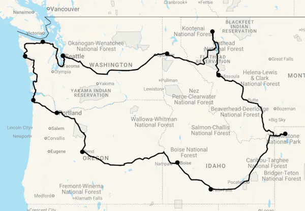 Karte 21 Tage Der Nordwesten & Yellowstone Nationalpark