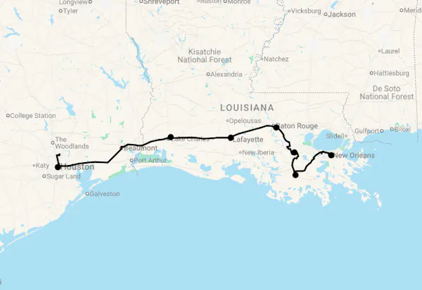 Karte 12 Tage Houston & Louisiana