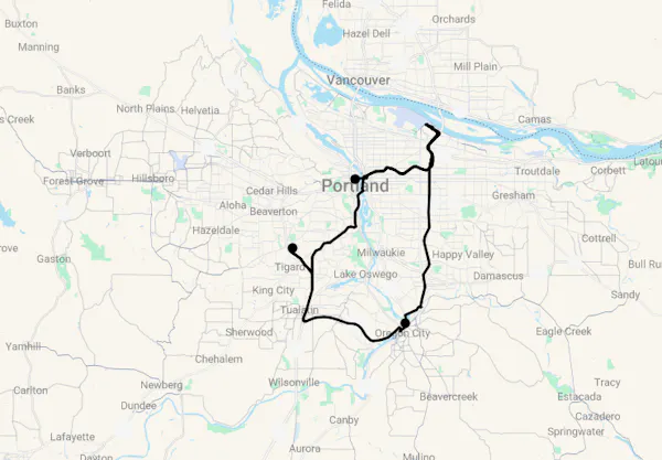 Karte 9 Tage Discover Oregon's Portland Region