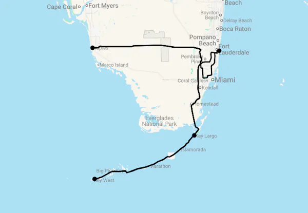 Karte 11 Tage Südflorida entdecken