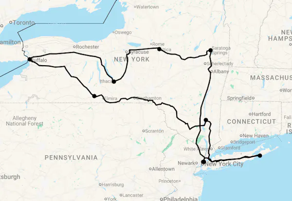 Karte 13 Tage New York State Erleben mit Long Island