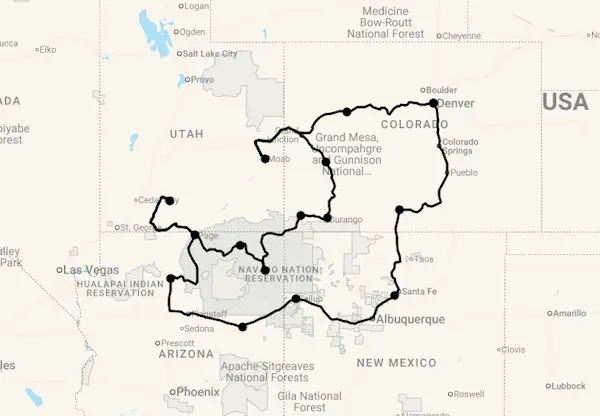 Karte 28 Tage Rockies & Canyonlands
