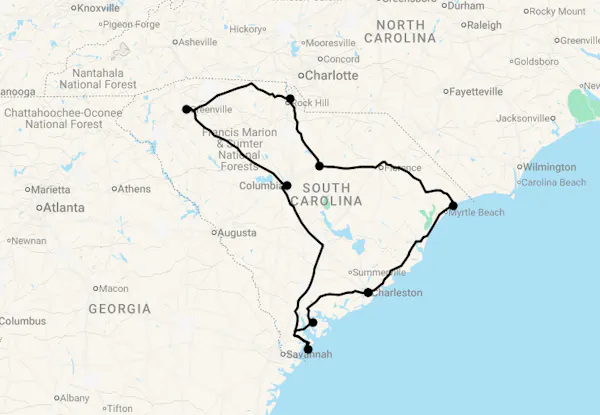 Karte 15 Tage Beautiful South Carolina