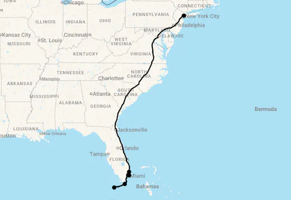 Karte 14 Tage Flitterwochen New York & Florida