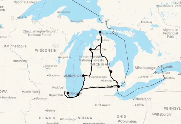 Karte 11 Tage Discover Michigan
