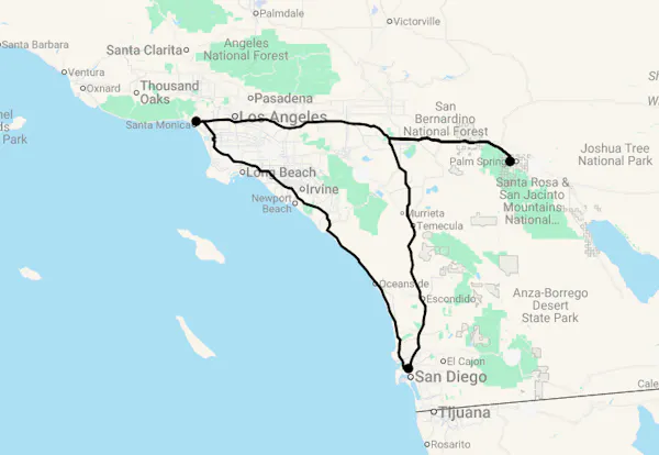 Karte 13 Tage Southern California Feeling
