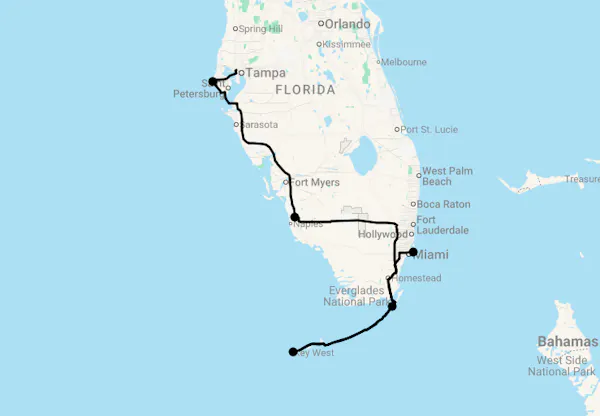 Karte 15 Tage Florida und Bahamas-Kreuzfahrt