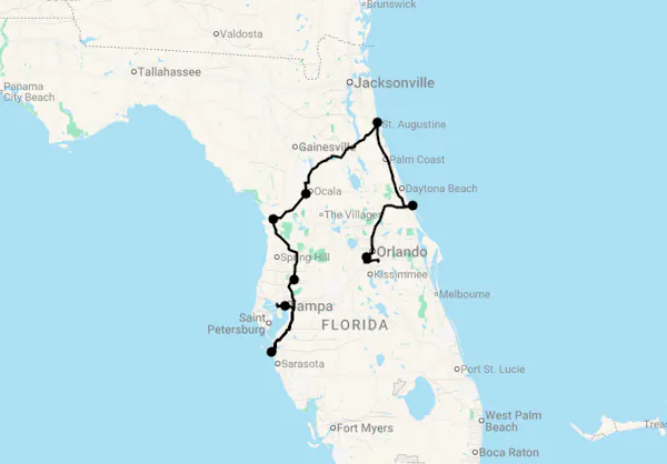 Karte 16 Tage Vielfältiges Florida für Kenner