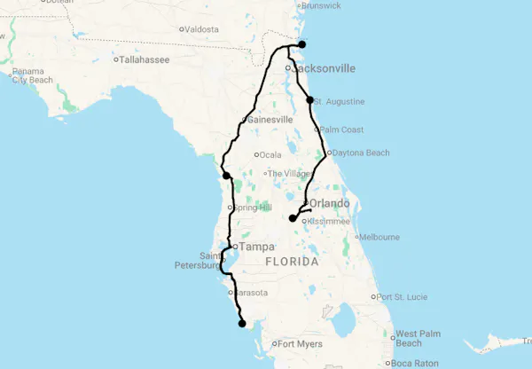 Karte 12 Tage Unbekanntes Florida